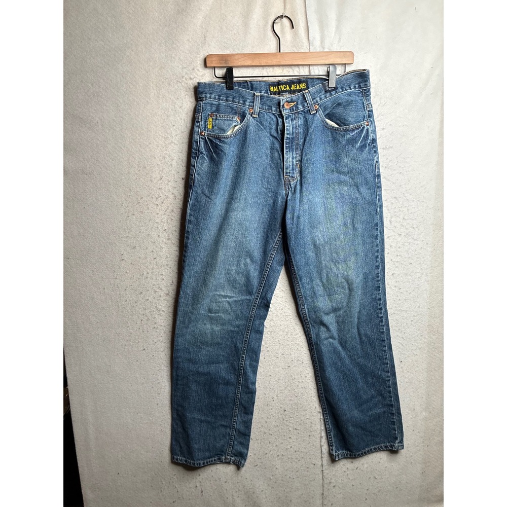 Nautica Jeans Co Mens 32x32 Medium Wash Straight Leg Denim Blue Jeans 8772